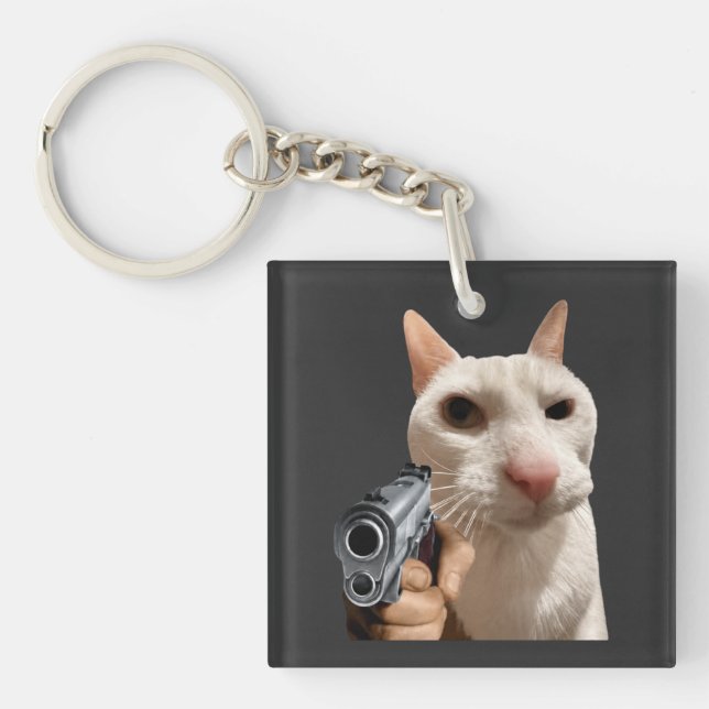 Cool katt med pistol rolig meme t-shirt (Framsidan)
