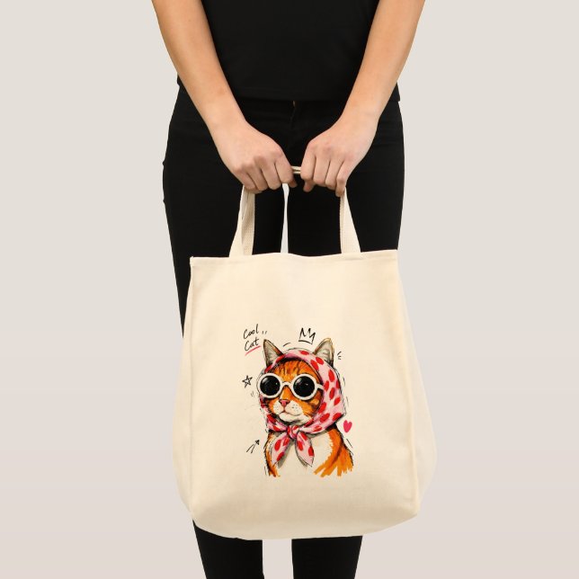 Cool katt med solglasögon & prickig huvudduk tygkasse (Framsida (produkt))