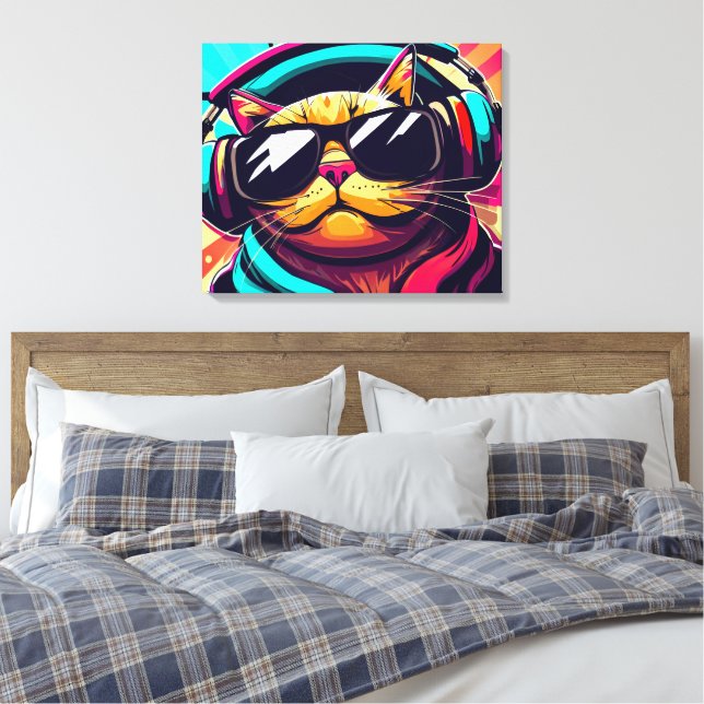 cool katt som bär hörlurar konsttryck canvastryck (Insitu (sovrum))