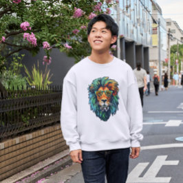Cool King – Colorful Lion with Shades Design Lång Ärmad Tröja