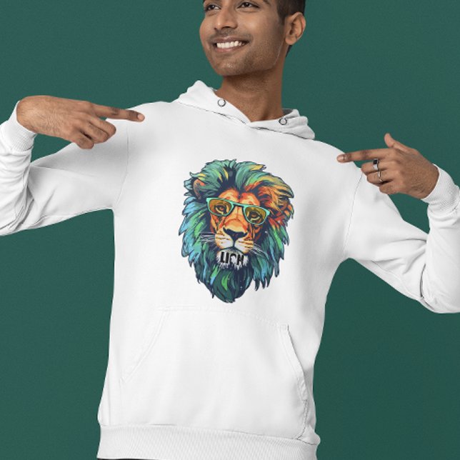 Cool King – Färgrik Lejon med Solglasögon Design Hoodie (Skapare uppladdad)