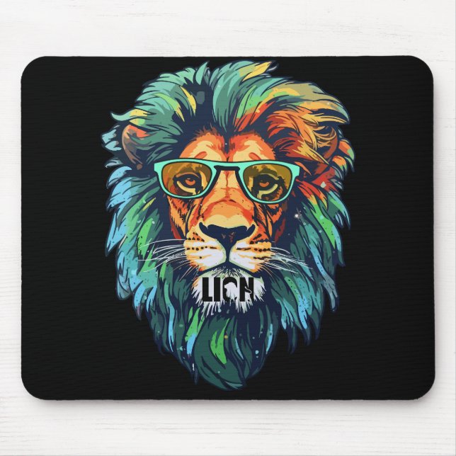Cool King – Färgrik Lejon med Solglasögon Design Musmatta (Framsidan)