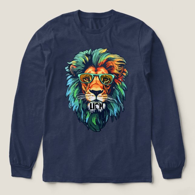Cool King – Färgrik Lejon med Solglasögon Design T Shirt (Design framsida)