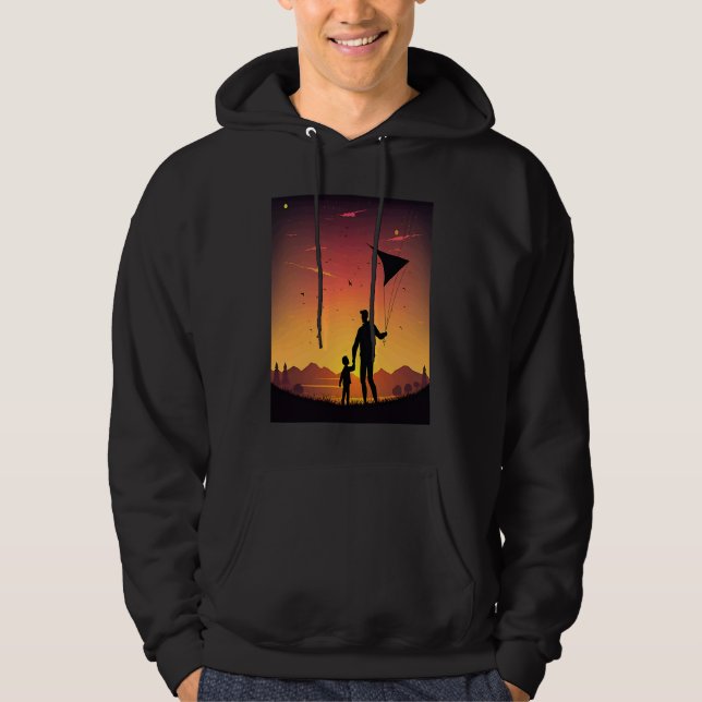 Cool Kite Builder Dad Dad Playing Kite In Sunset Hoodie (Framsida)