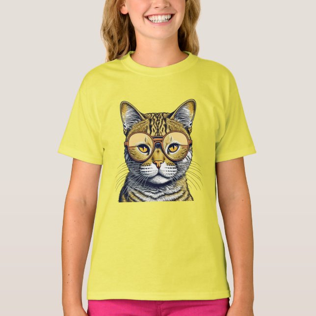 Cool Kitty Katt med Glasögon T Shirt (Framsida)