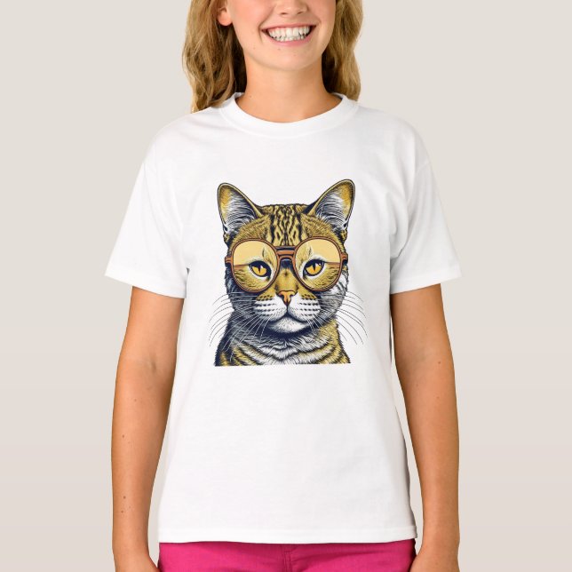 Cool Kitty Katt med Glasögon T Shirt (Framsida)