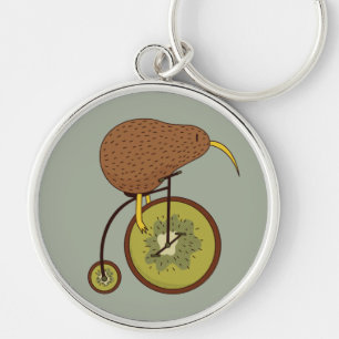 Cool Kiwi Fågel på Kiwifrukt Design Rund Silverfärgad Nyckelring