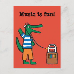 Cool Krokodil Lyssnar på Musik Vykort