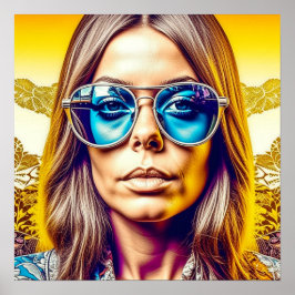 Cool kvinna i blå solglasögon poster