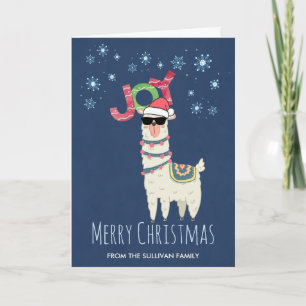 Cool lama i julhatt med snöflingor jul kort