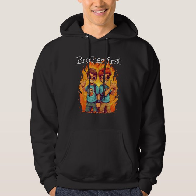 Cool laughing Friends with Flames for Brothers Hoodie (Framsida)