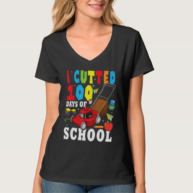 Cool Lawn Mower Apparel 100th Day Of School Teache T Shirt (Framsida)