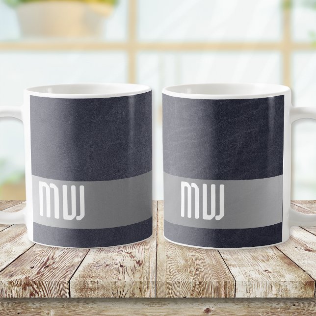 Cool Leather Metal Stripe Bold Monogram Kaffemugg (Skapare uppladdad)