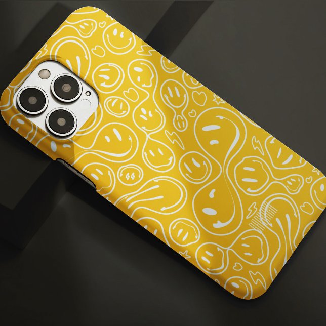 Cool leende ansikte smälter leende mönster gul (Smiling Face Pattern Playful Line Art Smile Black Case-Mate iPhone Case
)