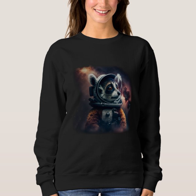 Cool Lemur Astronaut In Deep Space T Shirt (Framsida)