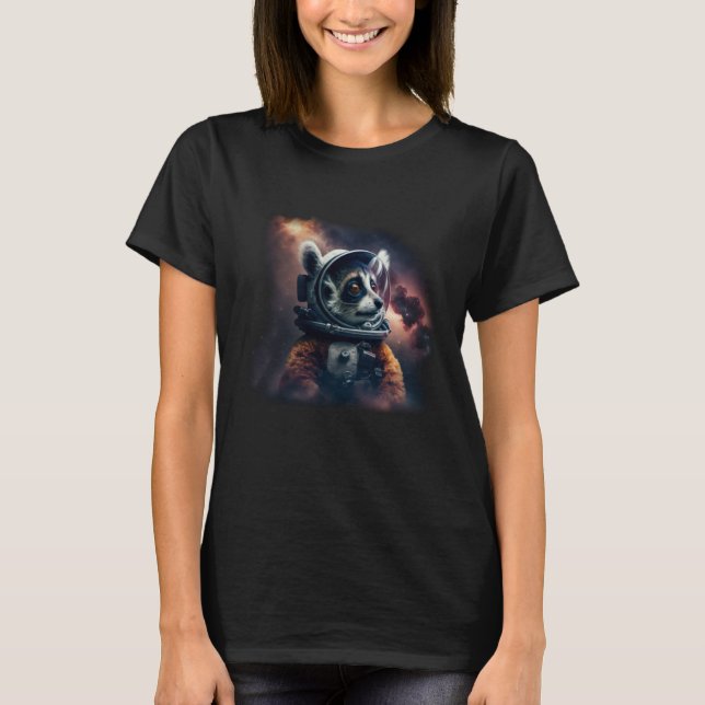 Cool Lemur Astronaut In Deep Space T Shirt (Framsida)
