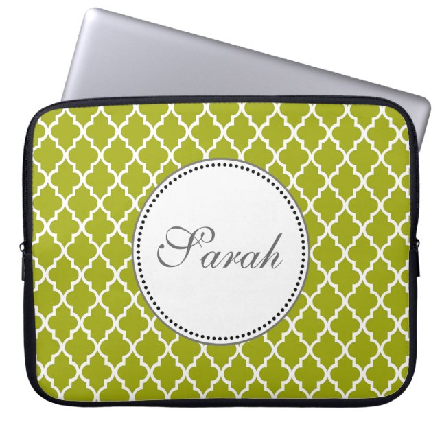 cool lime fyrklöver mönster monogram laptop fodral (Framsidan)