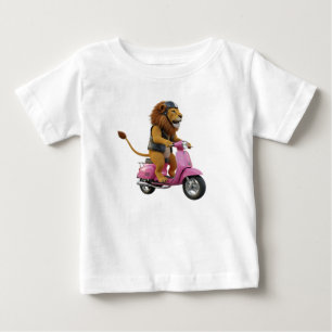 Cool Lion Biker Riding on a Pink Vintage Scooter I T Shirt