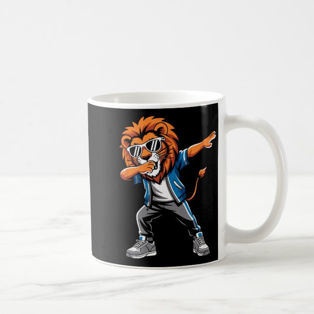 Cool Lion Dabbing Gift For Men Women Boys Girls Ki Kaffemugg (Höger)