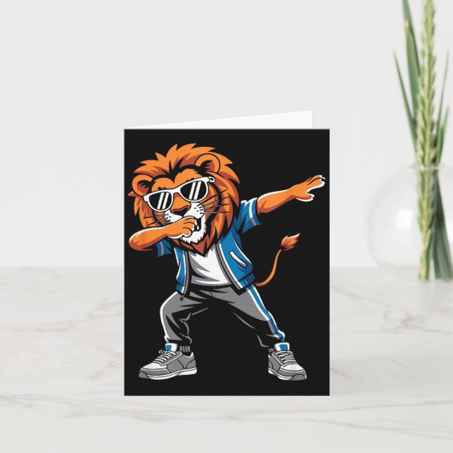 Cool Lion Dabbing Gift For Men Women Boys Girls Ki Kort (Framsida)