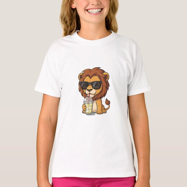 Cool Lion Dricker Lemonad Barn T Shirt (Framsida)