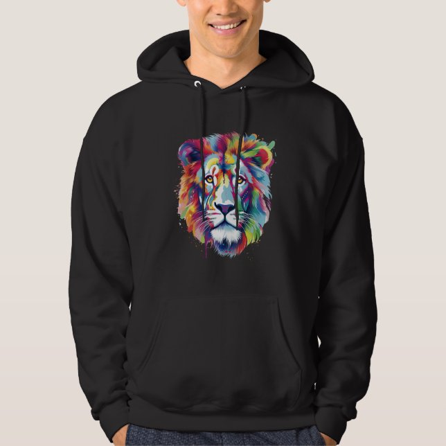 Cool Lion Head with Bright Colorful Hoodie (Framsida)