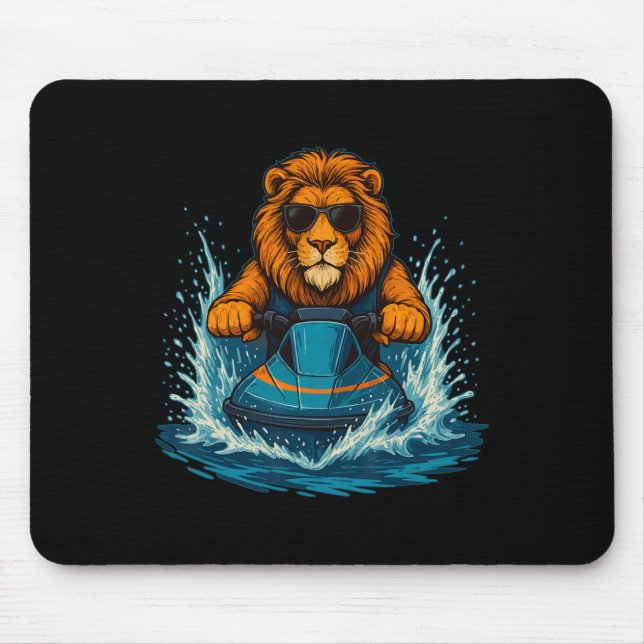 Cool Lion Med Solglasögon Feline Jet Ski Förare So Musmatta (Framsidan)