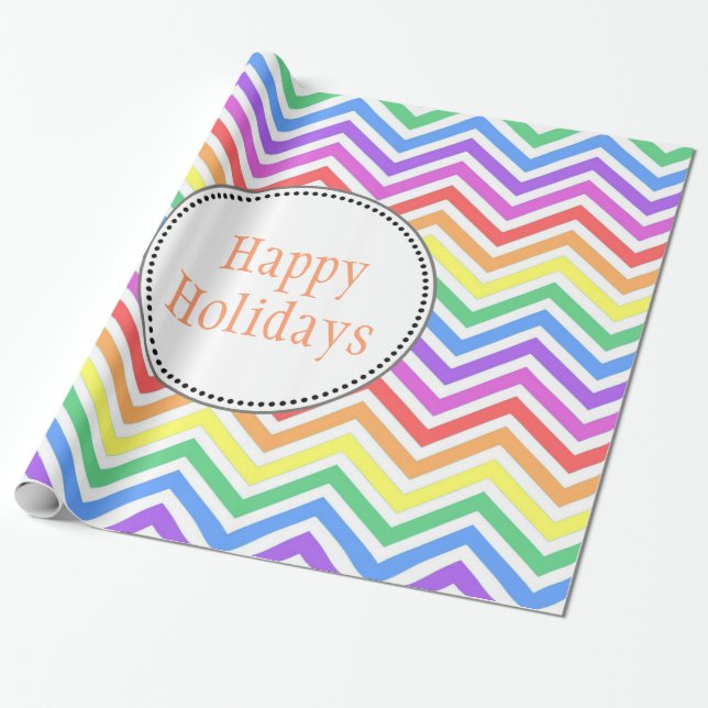 cool, ljus regnbåge-chevron glad jul present presentpapper (Utrullad)