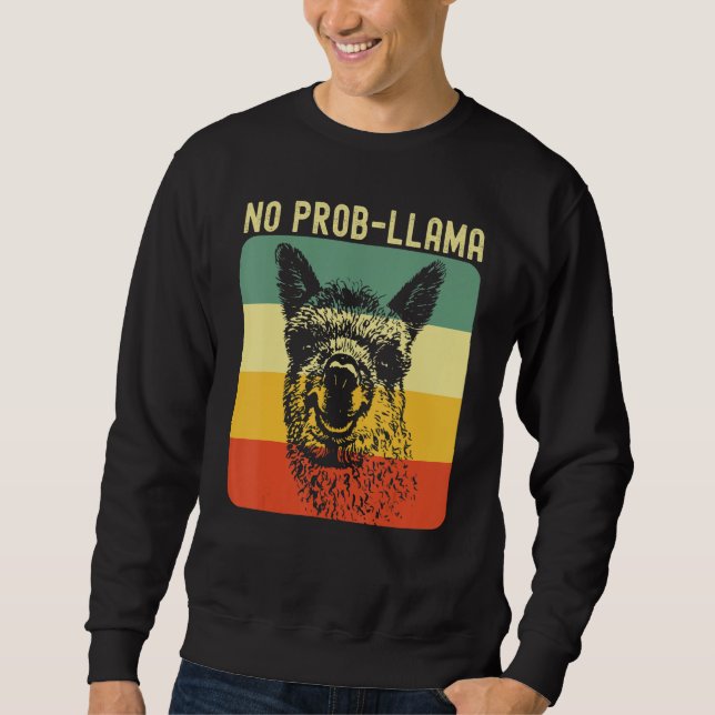 Cool Llama For Men Women No Prob Llama Alpaca Farm Lång Ärmad Tröja (Framsida)