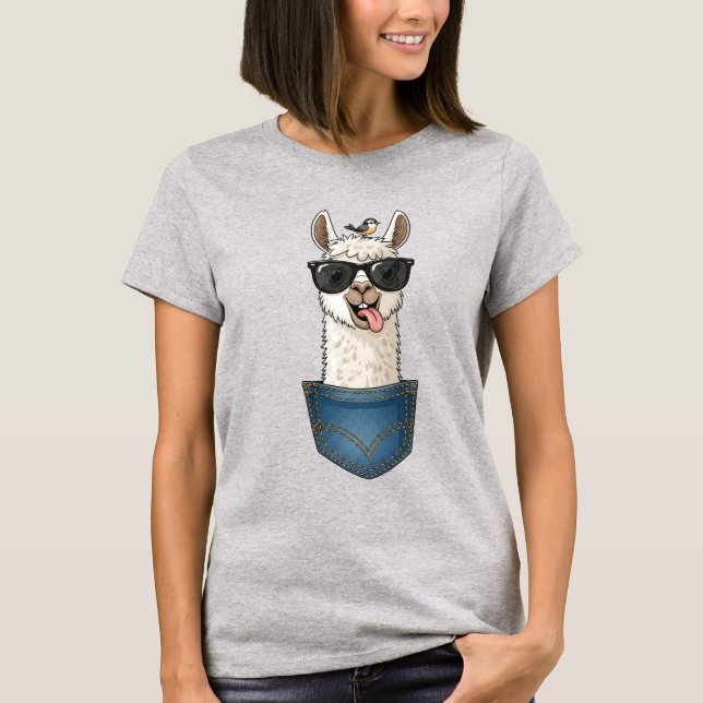 Cool Llama in Pocket – Funny Hipster T-Shirt (Framsida)