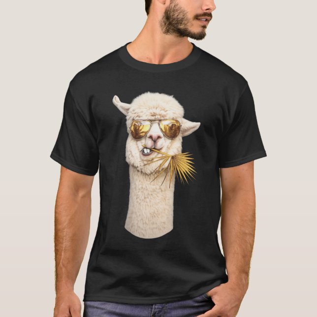 Cool Llama med solglasögon T Shirt (Framsida)