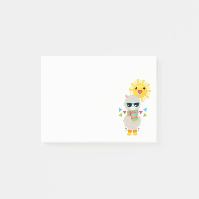 Cool Llama och Smilande Kawaii Sol Post-it Block (Framsida)