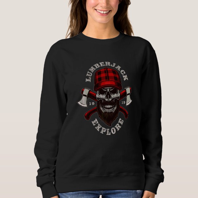 Cool Lumberjack Skalle Utforska Illustration Grafi T Shirt (Framsida)