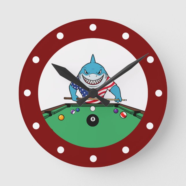 Cool Man Cave Pool Shark Wall Clocks Rund Klocka (Framsida)