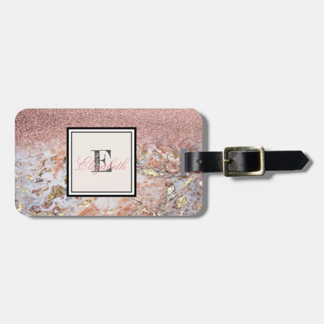 Cool Marble Ombre Glitter Monogram-Personlig Bagagebricka (Horisontell Framsida)
