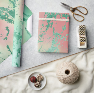 Cool Marble Vacker Pastell Korall och Grön Ombre Presentpapper