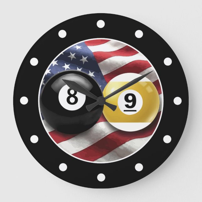 Cool Men's Man Cave Pool Room Wall Clocks Stor Klocka (Framsida)