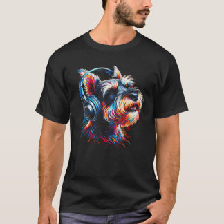 Cool Miniature Schnauzer Dog Headphone Music Art C T Shirt