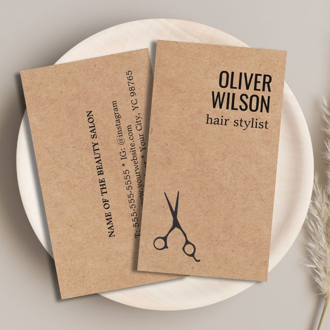 Cool Minimalist Printed Kraft Black Bold HairSalon Visitkort (Skapare uppladdad)