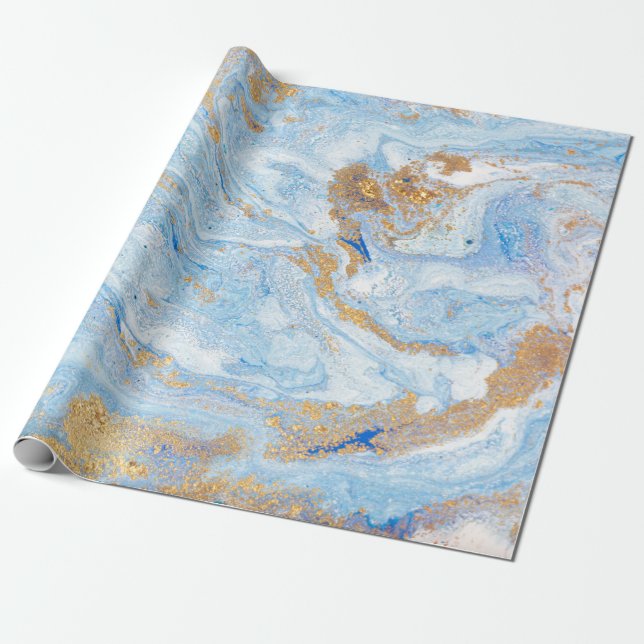 Cool Modern Blue Gold Marble Stenstruktur Presentpapper (Utrullad)