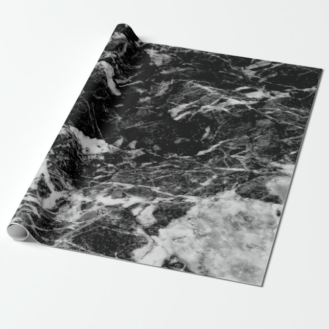 Cool Modern Svart Marmor Stentextur Presentpapper (Utrullad)