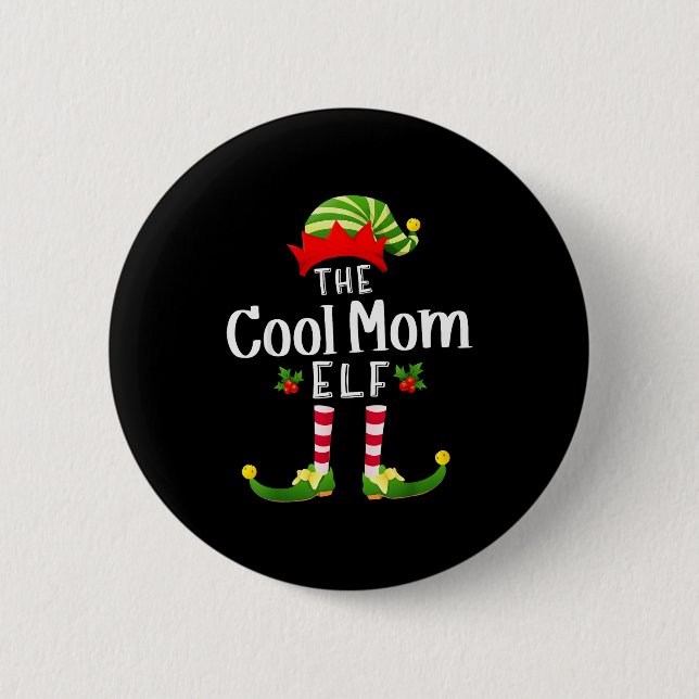 Cool Mom Christmas Elf Matching Pajama X-mas Party Knapp (Framsida)
