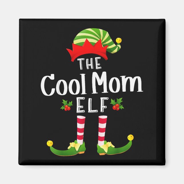 Cool Mom Christmas Elf Matching Pajama X-mas Party Magnet (Framsidan)