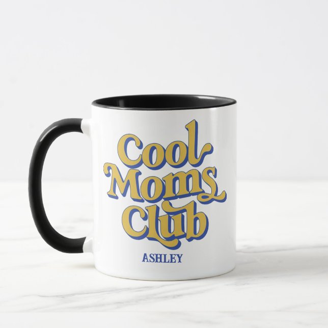 Cool Moms Club Retro Yellow Blue Coffee Typography Mugg (Vänster)