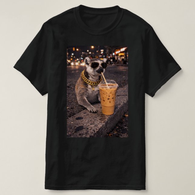Cool Mongoose Drinking Iced Coffee Funny Animal  T Shirt (Design framsida)