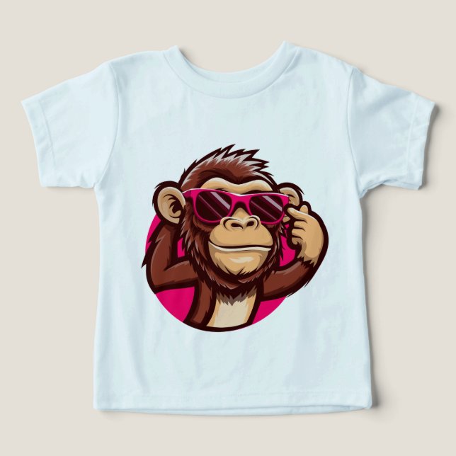 Cool Monkey Baby T-Shirt with Pink Sunglasses (Design Framsida)