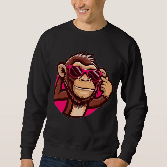 Cool Monkey Svart Tröja Lång Ärmad Tröja (Framsida)