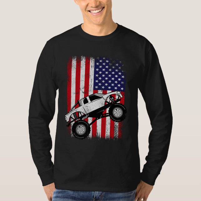 Cool Monster Truck Kids Distressed USA American Fl T Shirt (Framsida)