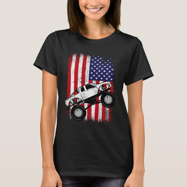 Cool Monster Truck Kids Distressed USA American Fl T Shirt (Framsida)