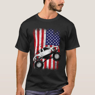 Cool Monster Truck Kids Distressed USA American Fl T Shirt